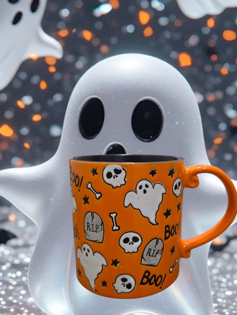 Eli+Ana Melton Ghost Pattern Halloween Theme Orange Ceramic Mug